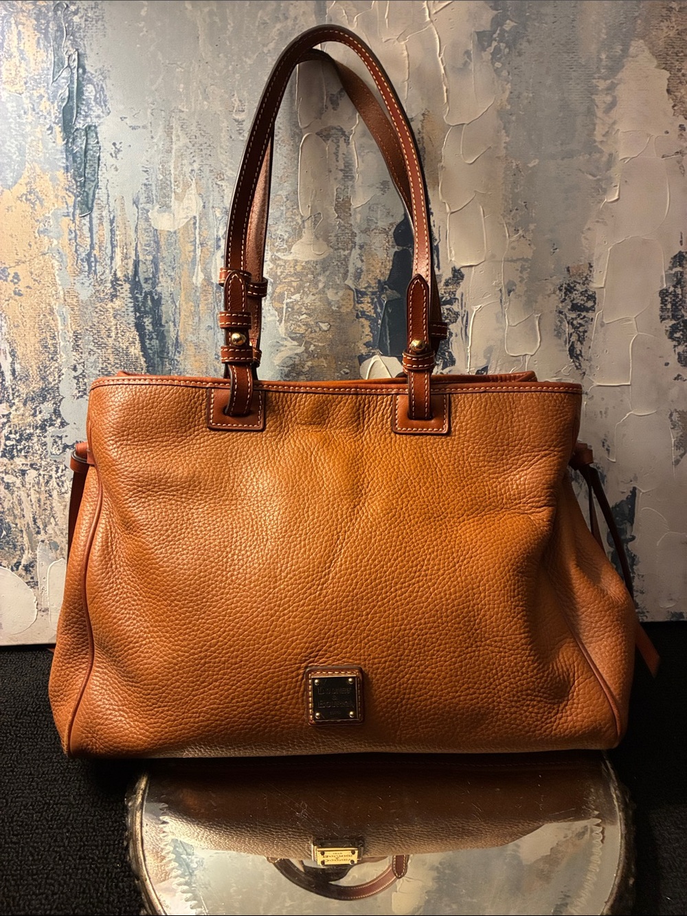 Genuine Dooney & Bourke Cognac Pebbled Leather Shoulder Tote